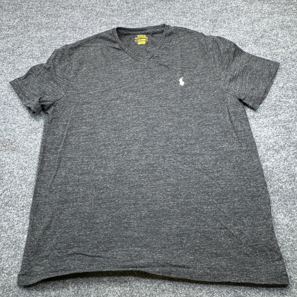 Polo Ralph Lauren V-Neck Mens Large Gray Heather Pony Logo Tee Basic Casual